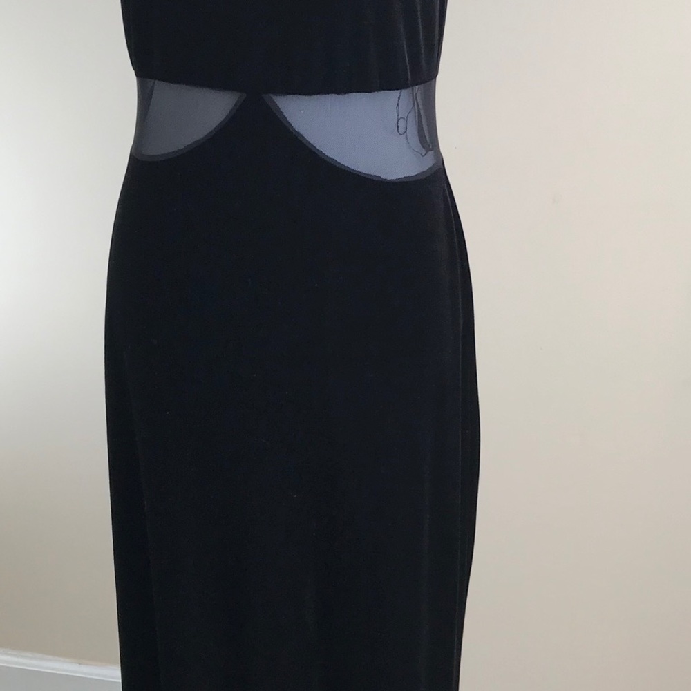 Vintage 90s Black Velvet Cutout Maxi Dress Flaw - Picture 7 of 8